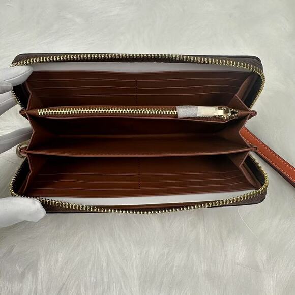 Coach Long Zip Around Wallet In Signature Canvas Orange Print Wristlet CAO92 NWT - Picture 3 of 5